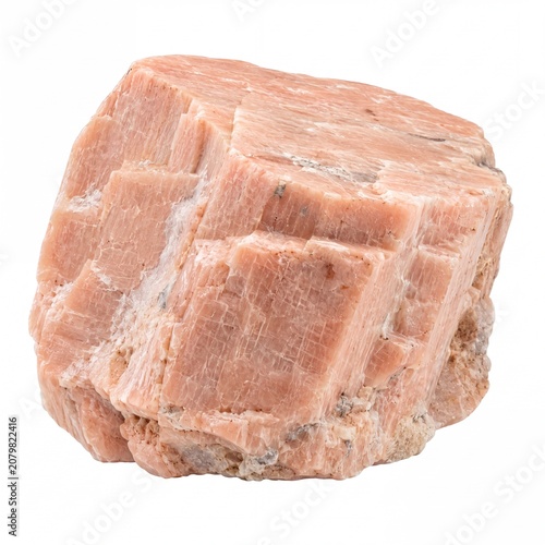 Raw Pink Feldspar Mineral Specimen Isolated on White Background