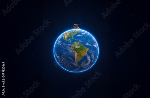 Planet Earth with a Cannon Positioned on the North Pole