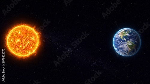 Sun and Earth Positioned in the Vast Darkness of Outer Space