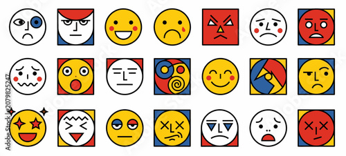 Emotions Collection of Diverse Graphic Flat Design Faces for User Interface and Communication