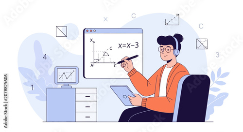 Online Math Education Concept: Student Learning Algebra with Digital Tools and Virtual Classroom