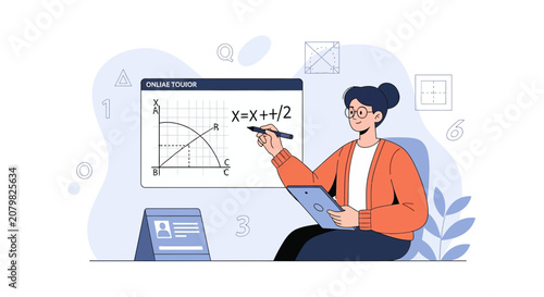 Online Math Tutor Teaching Algebra and Graphing on Digital Whiteboard