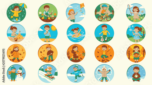 Children Enjoying Different Seasons and Outdoor Activities