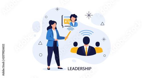 Team Leadership and Communication Concept: Woman Guiding a Team Remotely with Digital Connection