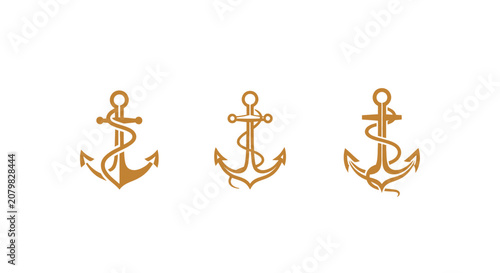 Three golden anchor icons with rope details.