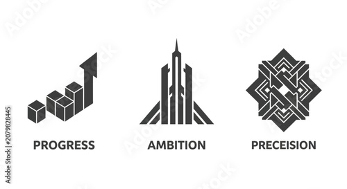 Progress Ambition Precision Conceptual Icons Set.