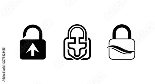 Three distinct padlock icons with unique designs.