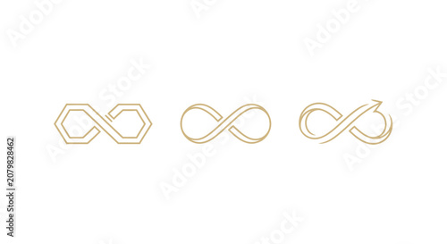 Golden infinity symbols with geometric and circular designs.