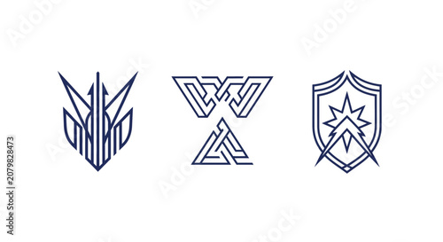 Three abstract geometric line art symbols design.