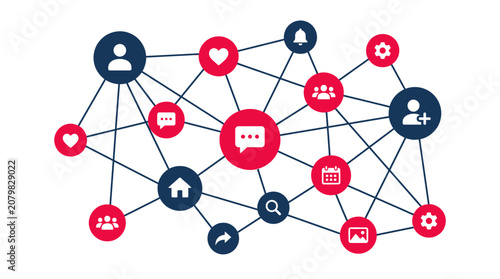 Social Media Network Connections and Communication Icons Connected