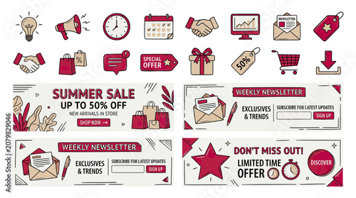 Business & Marketing Icons and Banners: Sales, Offers, Newsletter, Shopping
