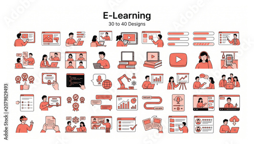 Cuadro en lienzo Comprehensive e-learning and online education conceptual vector illustration set