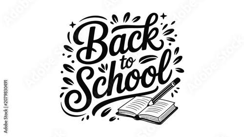 Cuadro en lienzo back to school decorative handwritten typography with open book and elegant call