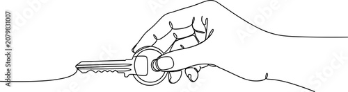 Hand holding a key, minimalist line art illustration