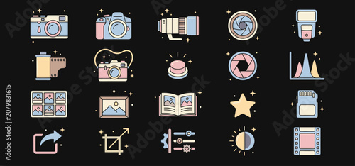 Photography and Creative Image Editing Tools Icons for Digital Media Applications