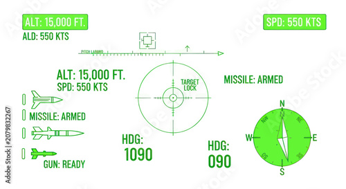 Bild auf Leinwand Aircraft head up display with missile armed status and target lock