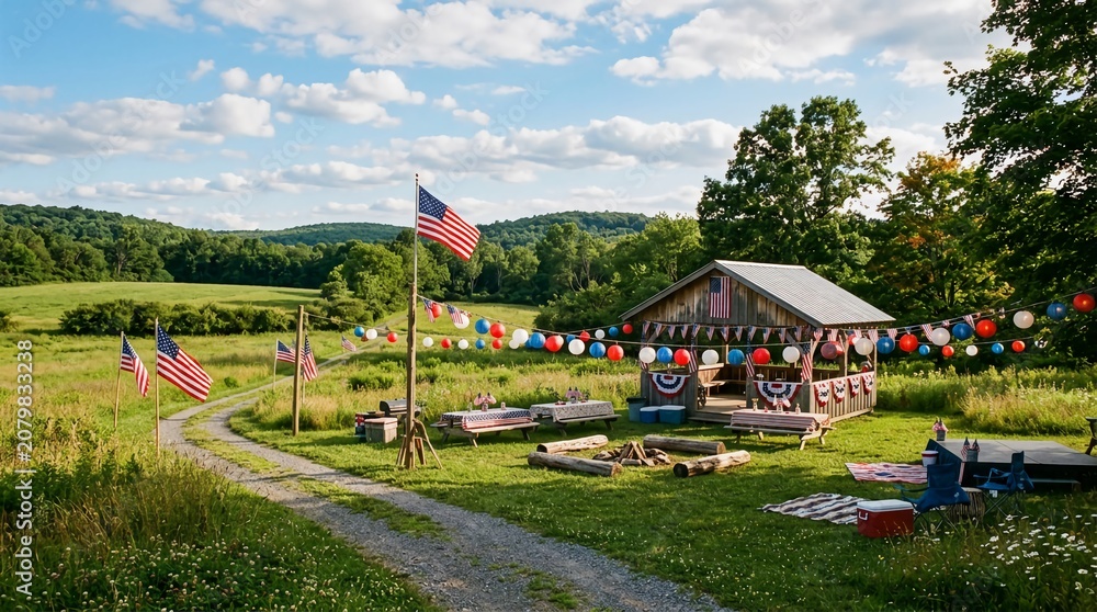 Fototapeta premium American Independence Day Celebration in Scenic Rural Landscape