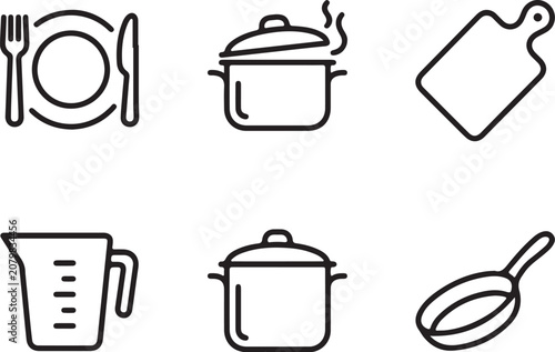 Set of kitchen and culinary supply icons.