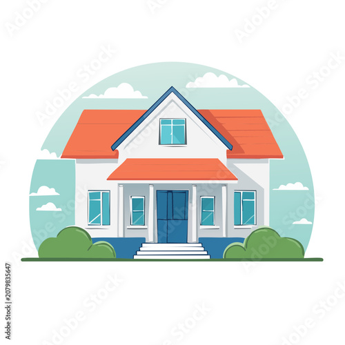 Flat illustration of a suburban house with red roof