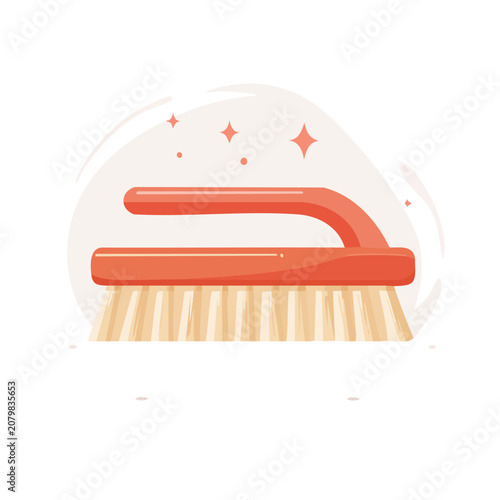 Flat illustration of a hair brush with orange handle and beige