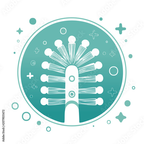 Flat illustration of an electric toothbrush with decorative elements