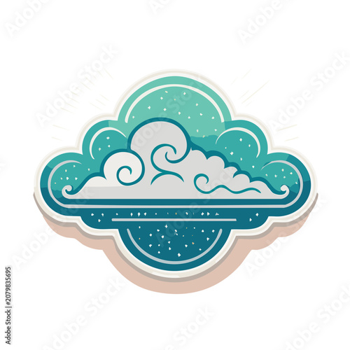 Flat vector illustration of a decorative cloud with swirls