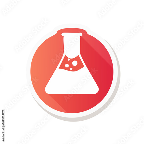 Red laboratory flask icon on transparent background