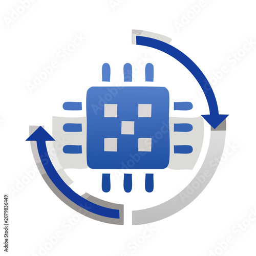 Microprocessor CPU chip icon with circular arrows