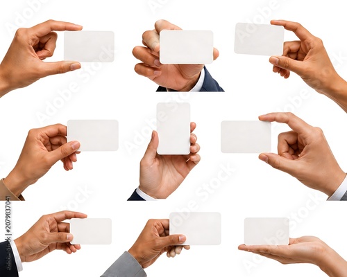 Hands Holding Blank White Cards Composite Photo On White Background business card hand palms