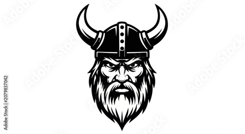 Obraz na plátně Viking warrior head with horned helmet and long beard mascot
