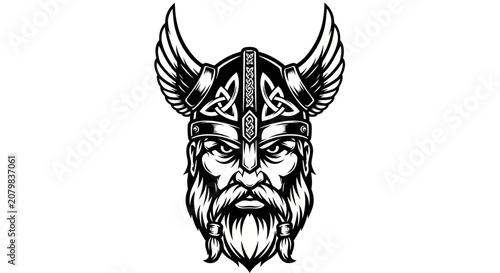 Photos Viking warrior head wearing winged helmet with celtic ornaments