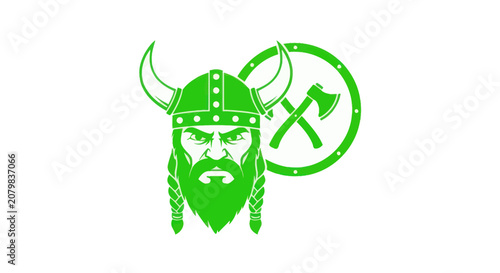 Canvastavla Fierce viking warrior head with horned helmet shield and crossed axes