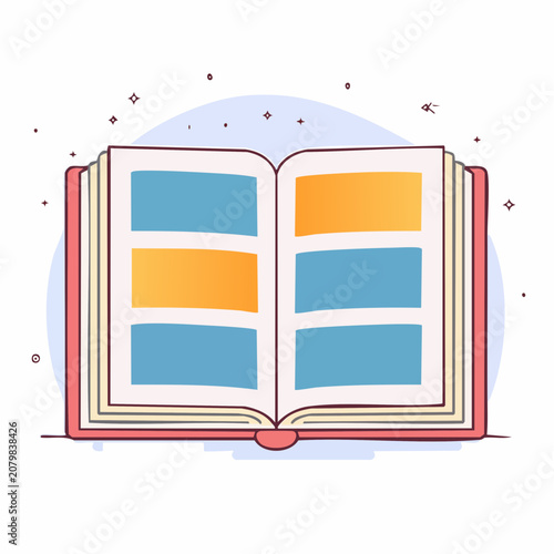 Open book with colorful pages in flat design style
