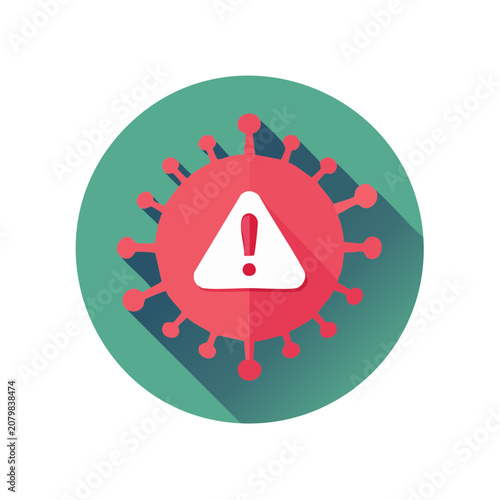 Virus warning icon with alert sign in flat design