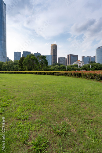 Photography city park with modern building background in shanghai