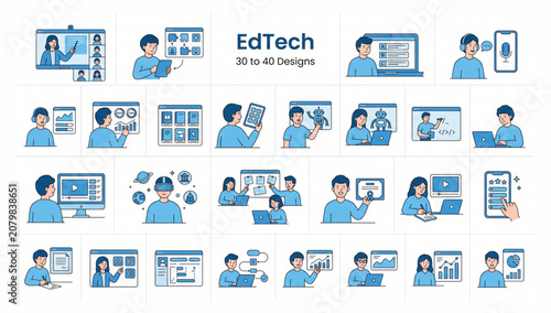 Foto Educational technology ed tech learning vector icon collection for digital class