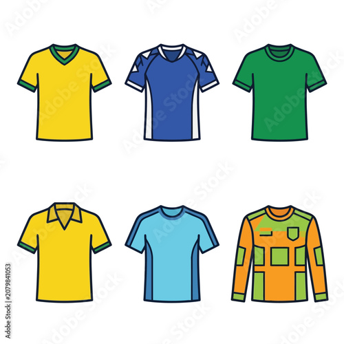 Sportswear T shirts Vector Illustration With Colorful Outlines