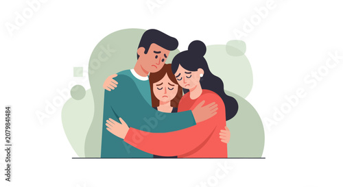 Obraz na plátně Sad Family Hugging Together Showing Grief and Sadness.