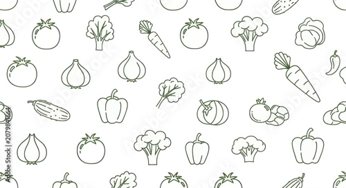 Fotografie Seamless pattern of various fresh vegetables in a simple line art style