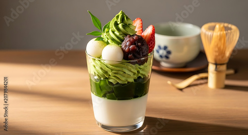 Matcha parfait served in a glass provides a refreshing treat for those seeking Japanese desserts.