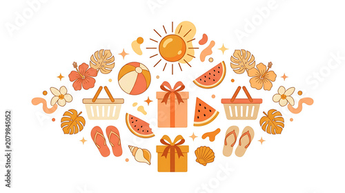 Summer sale shopping basket and watermelon illustration