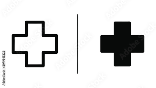 Vászonkép Black and white cross symbols with and without outline on white background