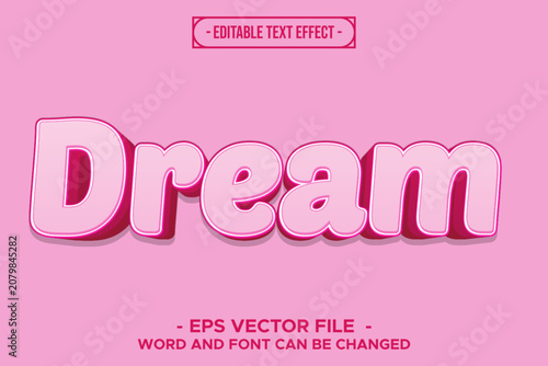 Dream Pink Pastel Sweet Girlie 3D Editable Text Effect EPS Vector
