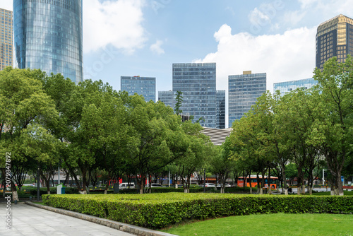 Photography city park with modern building background in shanghai