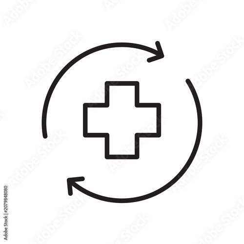 Medical Plus Sign with Circular Arrow Line Icon Vector Illustration. Healthcare Refresh, Medical Recovery, Health Update, Wellness Cycle and Renewal Outline Symbol Isolated on White Background..eps
