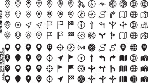 Cuadro en lienzo Comprehensive set of black navigation and map location vector icons displayed on
