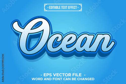 Ocean Summer Beach Blue Water Script 3D Editable Text Effect EPS Vector