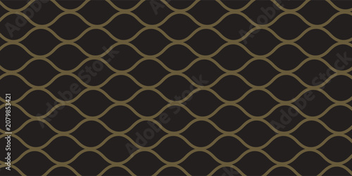 Warped Gold Mesh Tunnel Abstract Grid Pattern With 3D Distortion And Optical Illusion