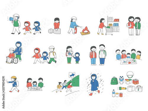 Foto 防災に関する人物のイラストセット