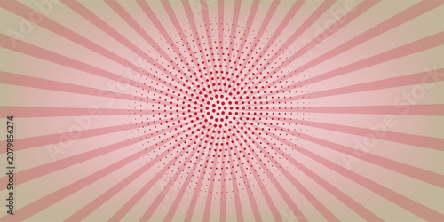 Pink Retro Halftone Burst Background With Radial Rays and Vintage Pop Art Dots